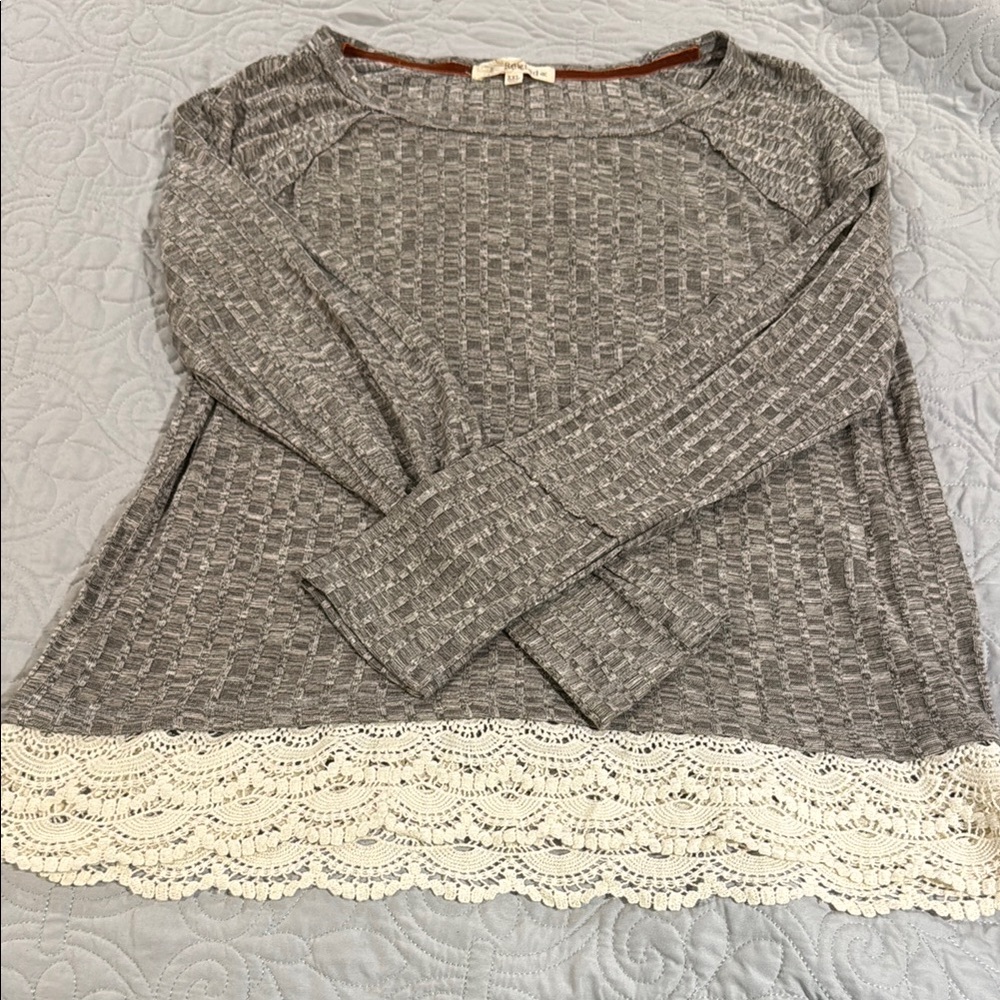 Gray Lace Hem Women's Top